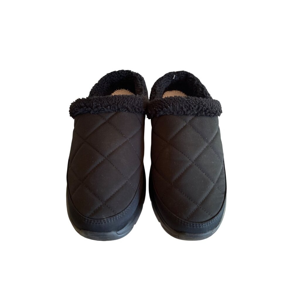 Vera Bradley Black Quilted Slip-On Slippers Faux Fur Lining Rubber Sole Size‎ 10